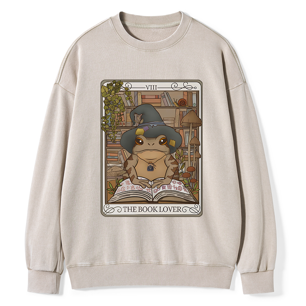 Pagewings Book Lover Frog Tarot Card Comfort Colors TShirt Unisex Washed Sweatshirt