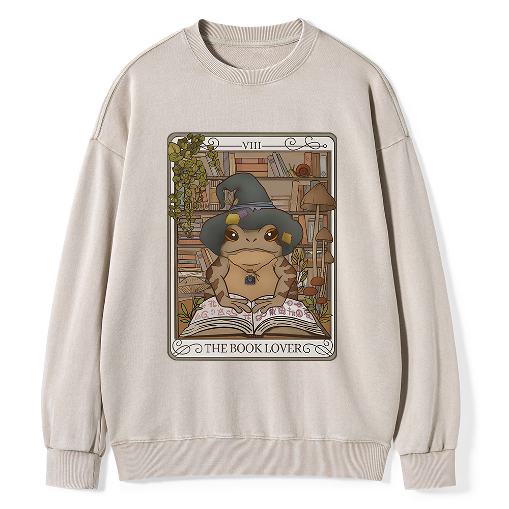 Pagewings Book Lover Frog Tarot Card Comfort Colors TShirt Unisex Washed Sweatshirt