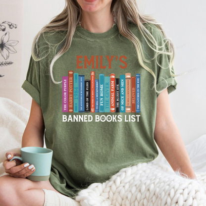 Pagewings Personalized Name Banned Books List Unisex Washed T-shirt