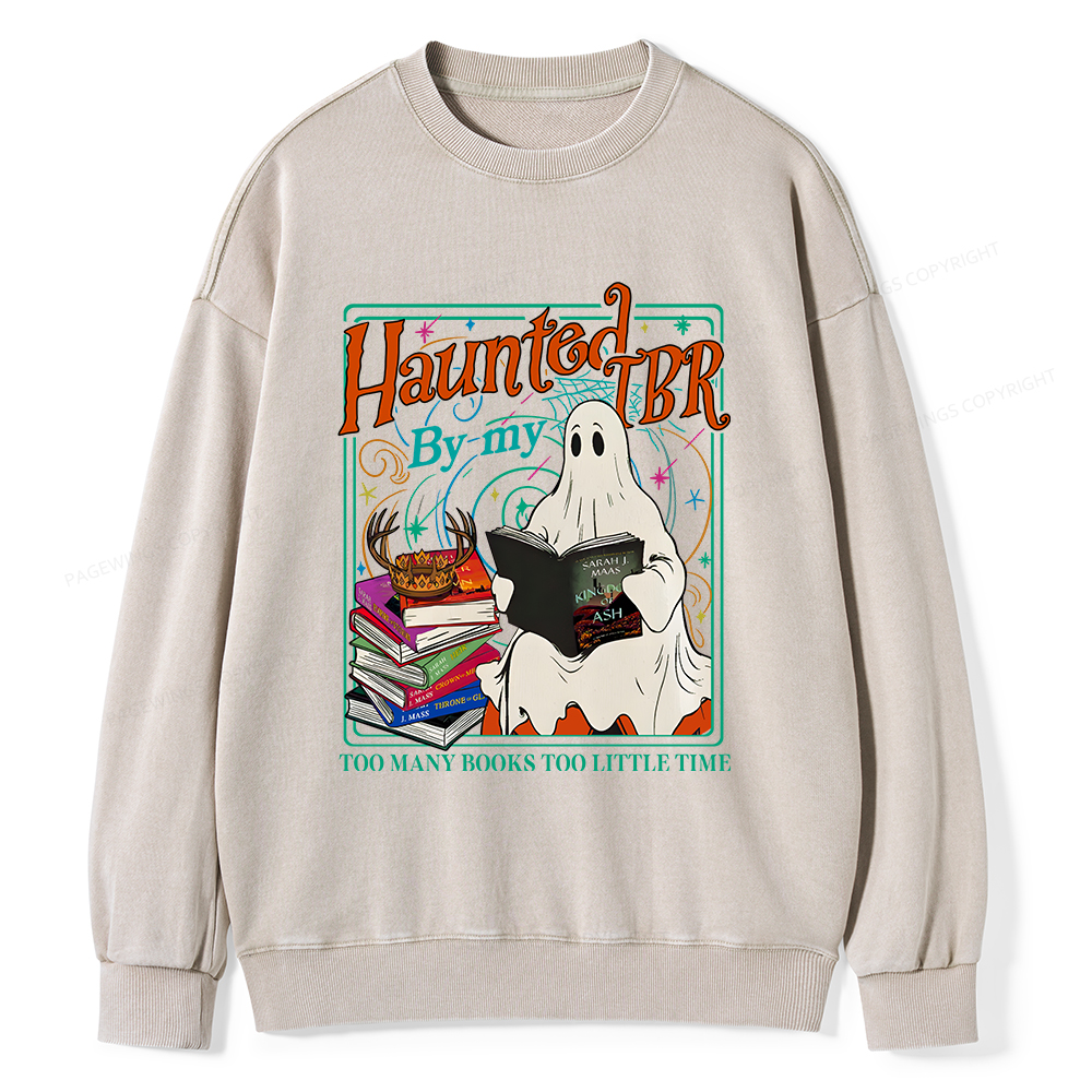 Pagewings Haunted By My TBR Unisex Washed Sweatshirt