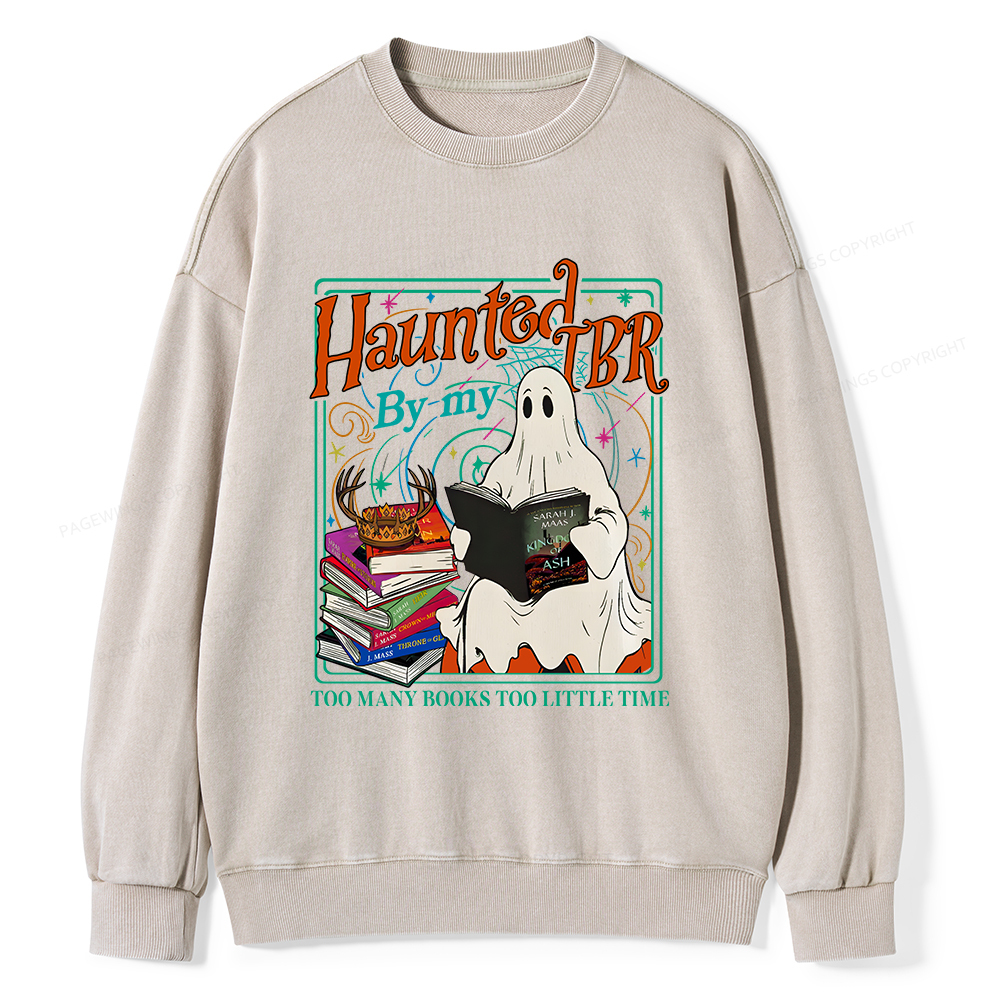 Pagewings Haunted By My TBR Unisex Washed Sweatshirt