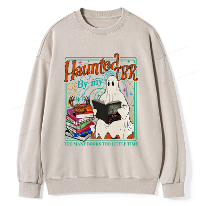 Pagewings Haunted By My TBR Unisex Washed Sweatshirt