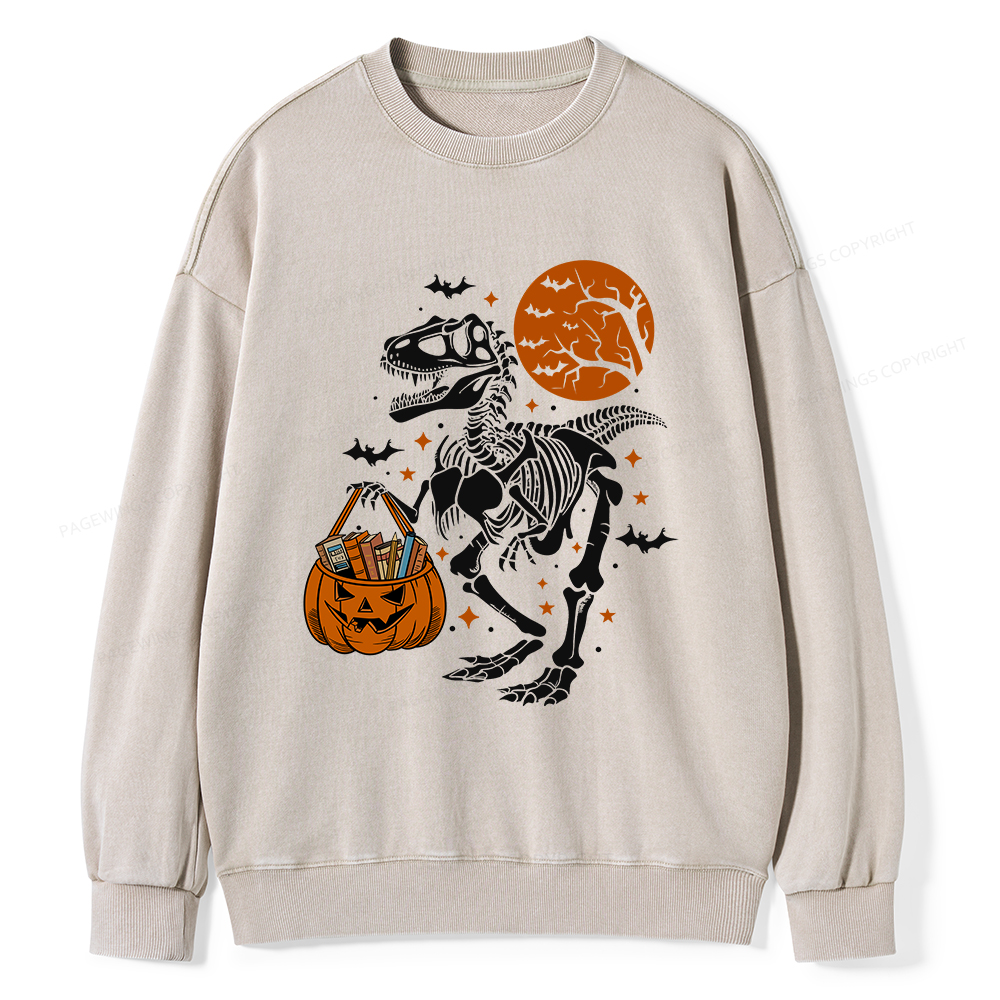 Pagewings Dinosaur Halloween Unisex Washed Sweatshirt