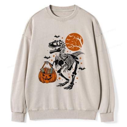 Pagewings Dinosaur Halloween Unisex Washed Sweatshirt