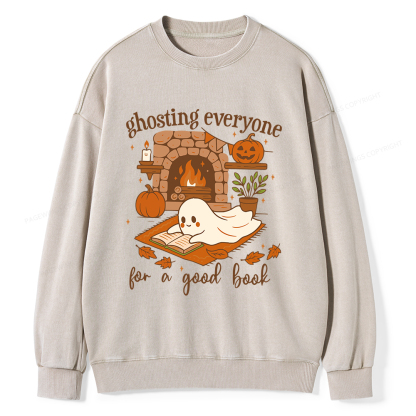 Pagewings Ghosting Everyone For A Good Book Unisex Washed Sweatshirt