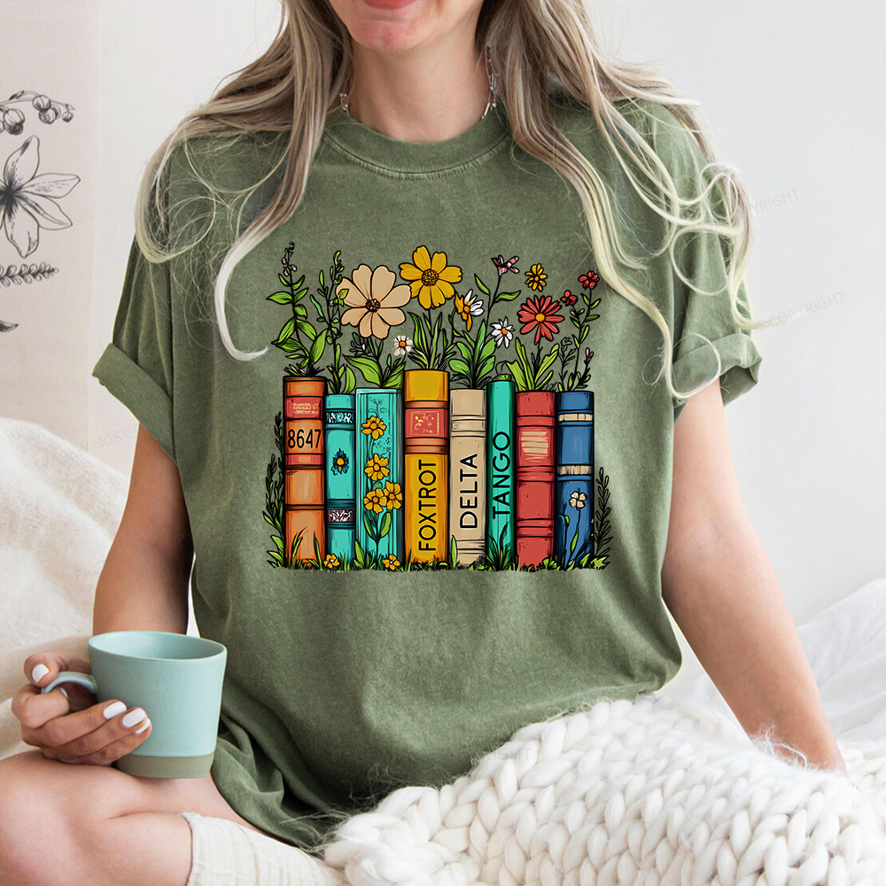 Pagewings Flowers and Books Unisex Washed T-shirt