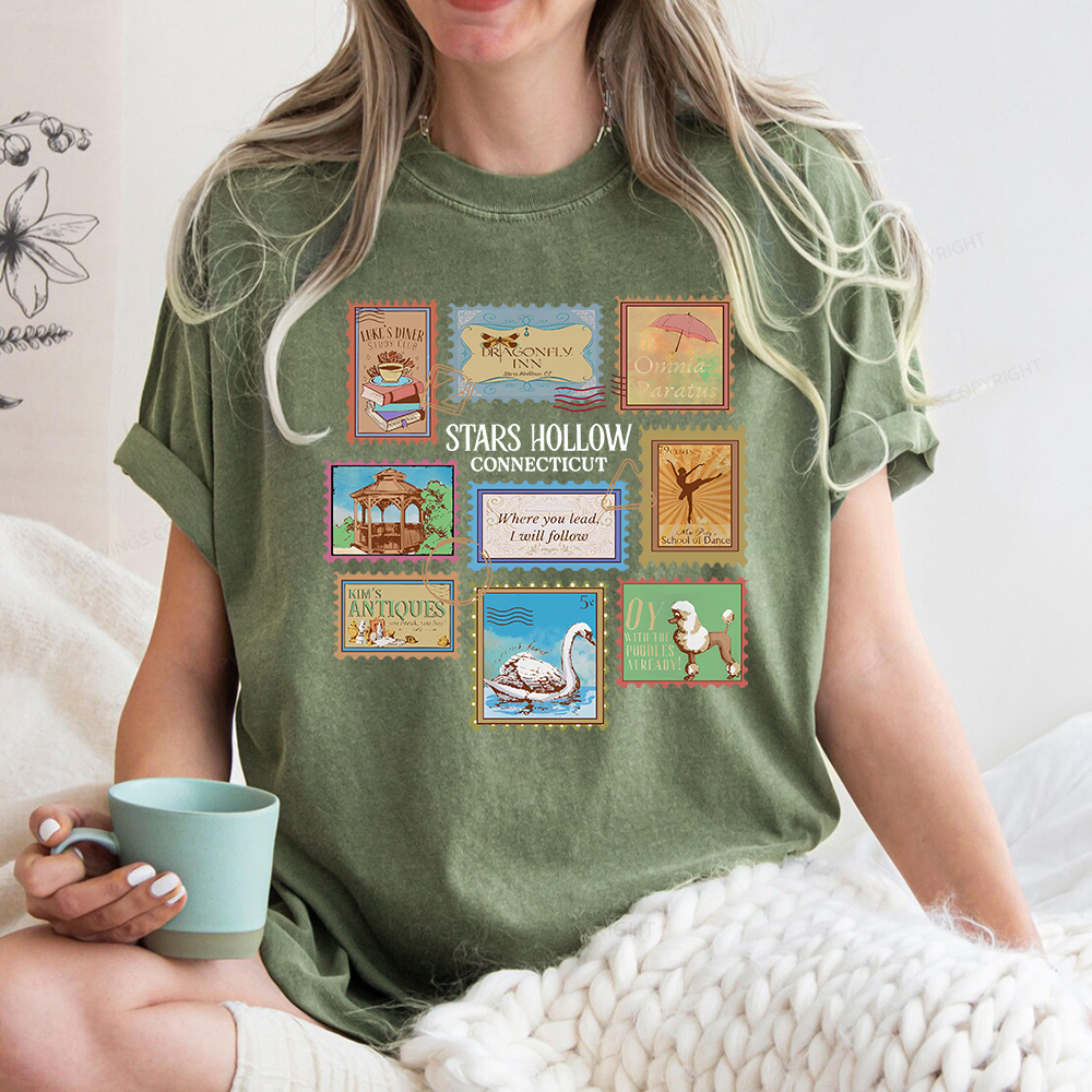 Pagewings Stars Hollow Stamps Unisex Washed T-shirt
