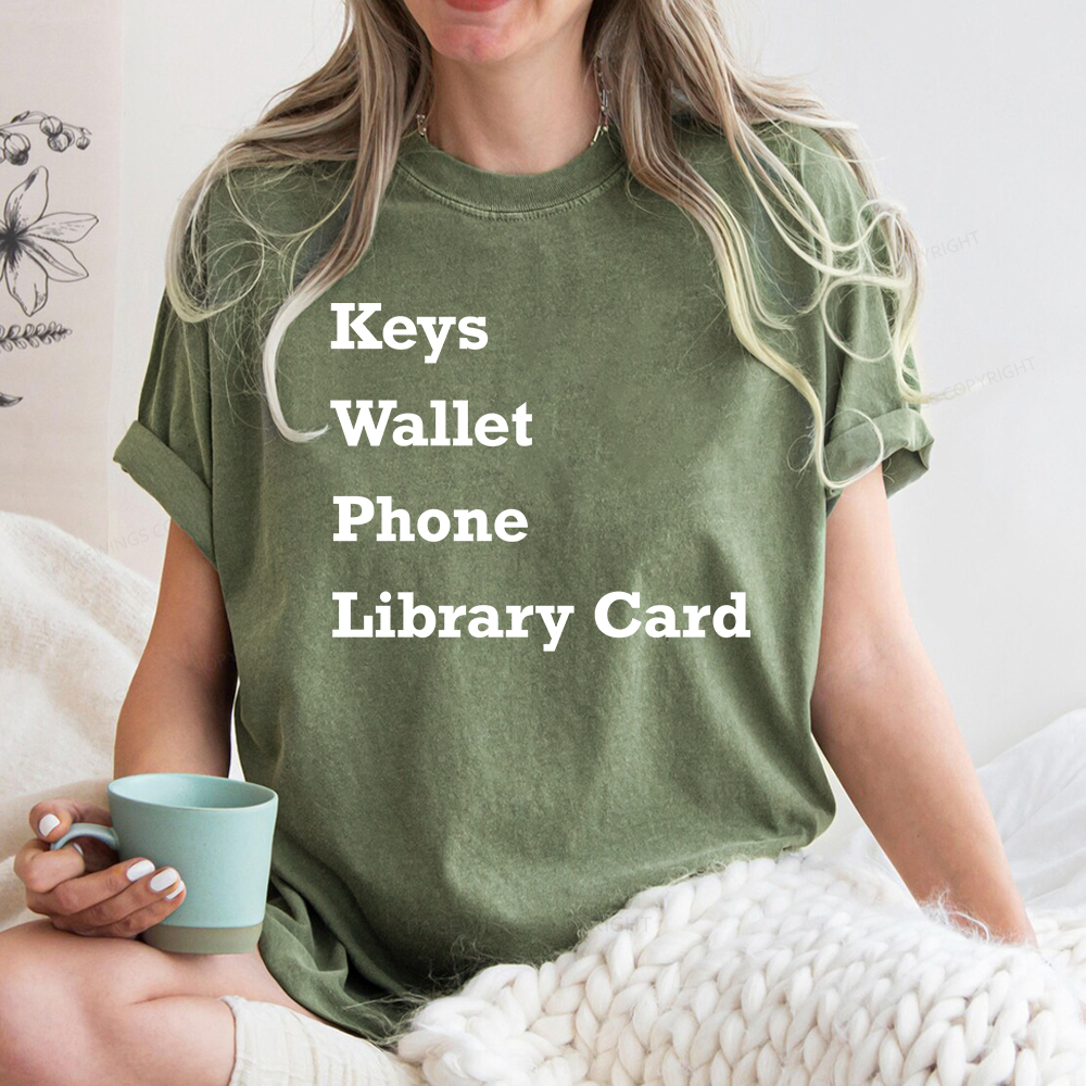 Pagewings Keys Wallet Phone Library Card Unisex Washed T-shirt