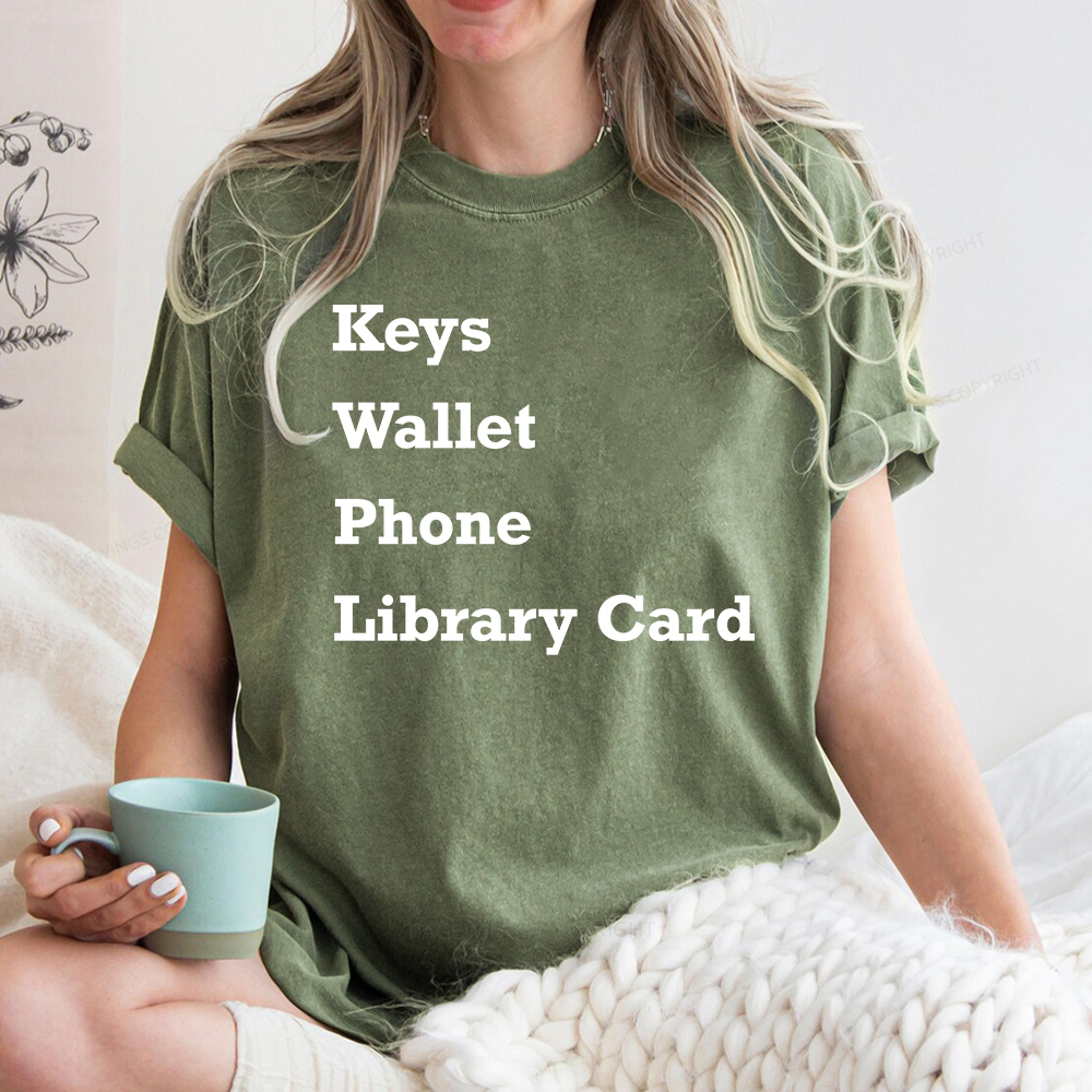 Pagewings Keys Wallet Phone Library Card Unisex Washed T-shirt
