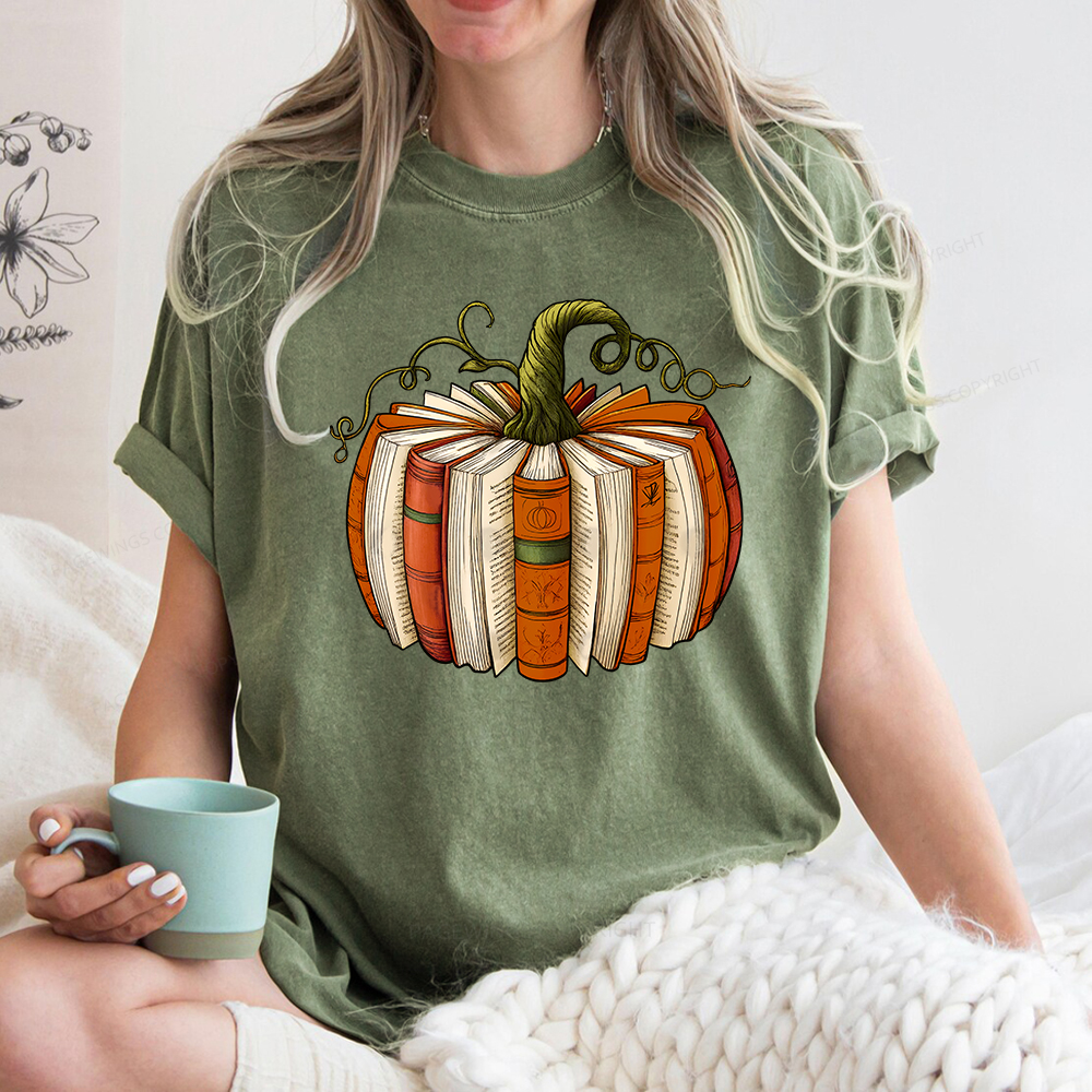 Pagewings Fall Book Pumpkin Unisex Washed T-shirt