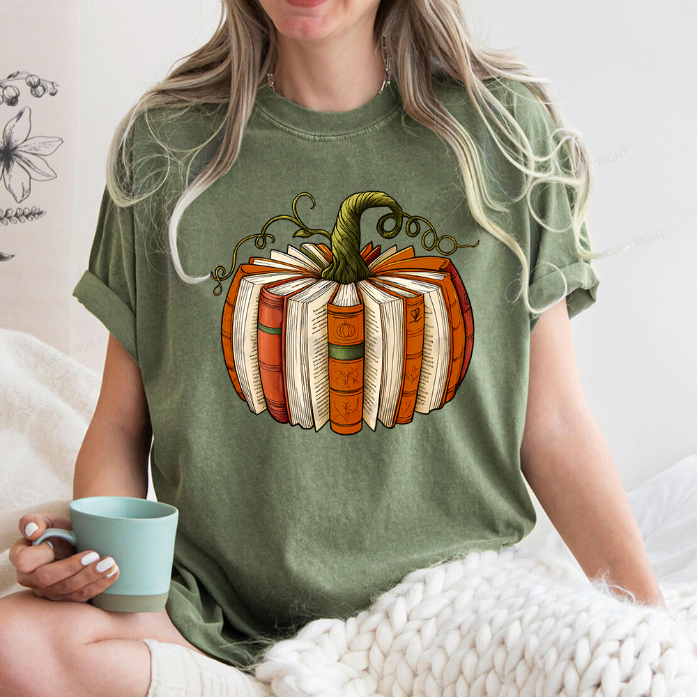 Pagewings Fall Book Pumpkin Unisex Washed T-shirt