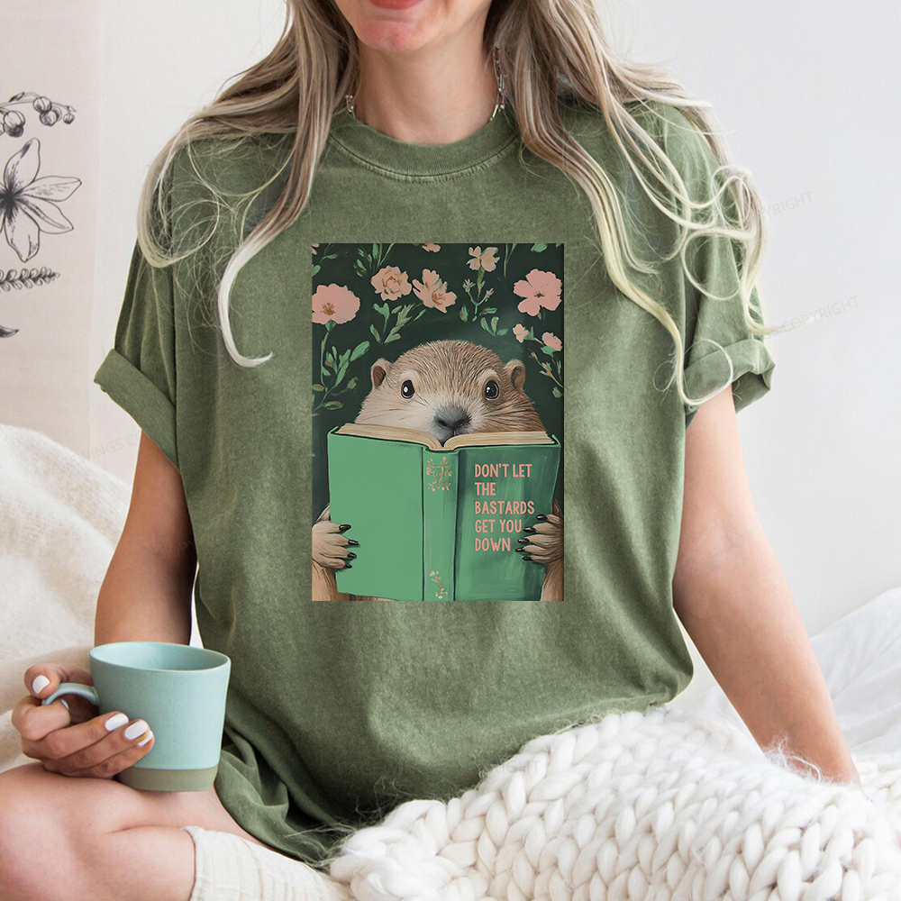 Pagewings Groundhog Reading Motivational Book Unisex Washed T-shirt