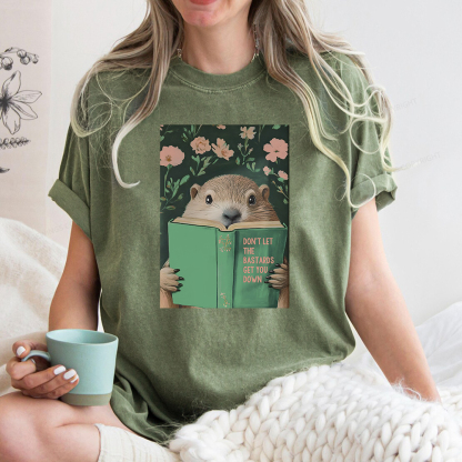 Pagewings Groundhog Reading Motivational Book Unisex Washed T-shirt