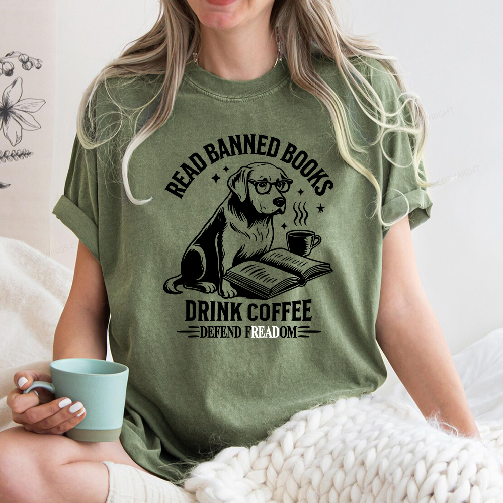Pagewings Read Books Drink Coffee Defend Freadom Unisex Washed T-shirt