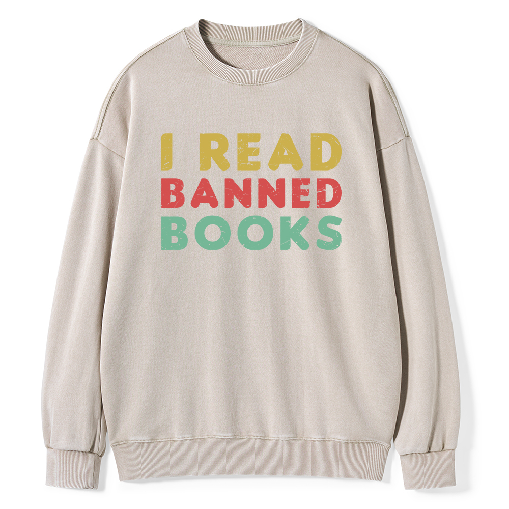 Pagewings Vintage I Read Banned Books Geek Readers T-Shirt Unisex Washed Sweatshirt