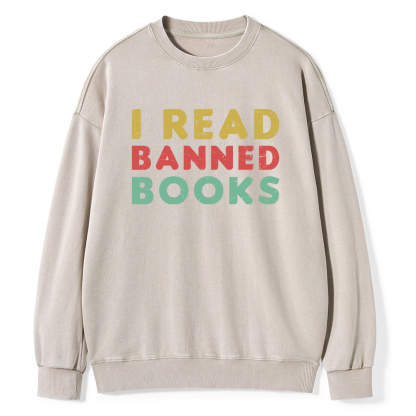 Pagewings Vintage I Read Banned Books Geek Readers T-Shirt Unisex Washed Sweatshirt