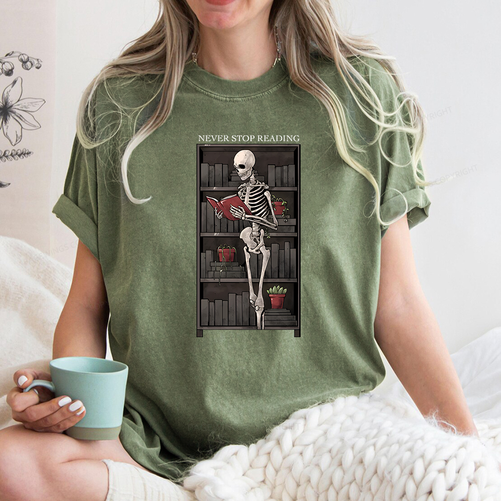 Pagewings Never Stop Reading Unisex Washed T-shirt