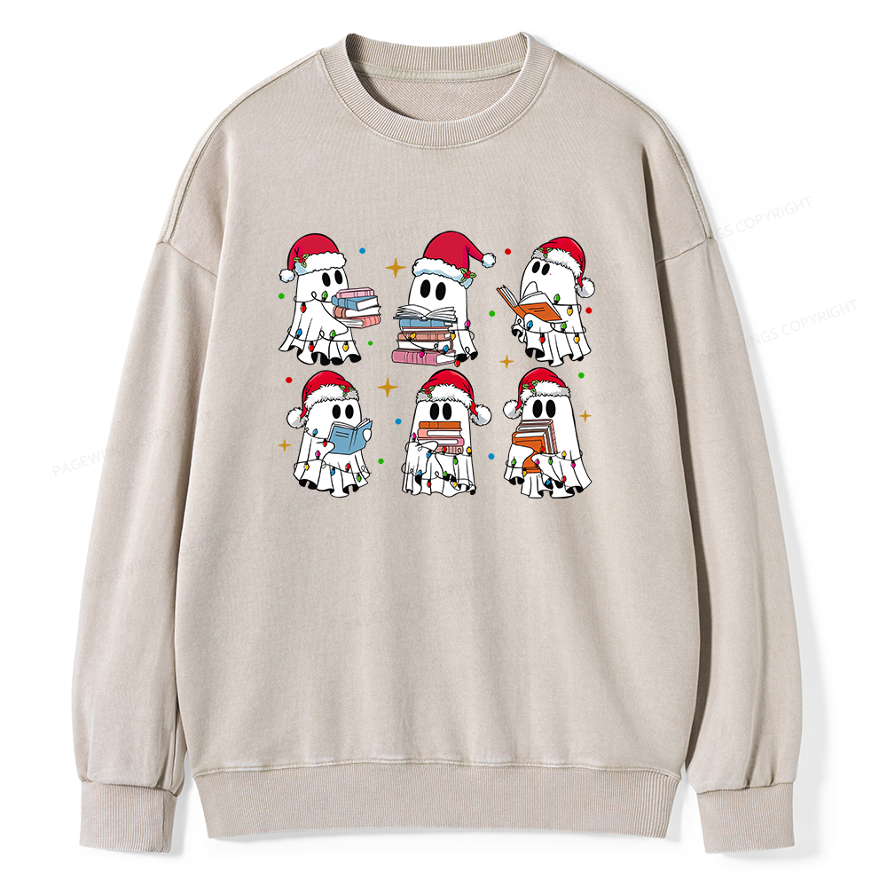 Pagewings Christmas Book Ghost Unisex Washed Sweatshirt