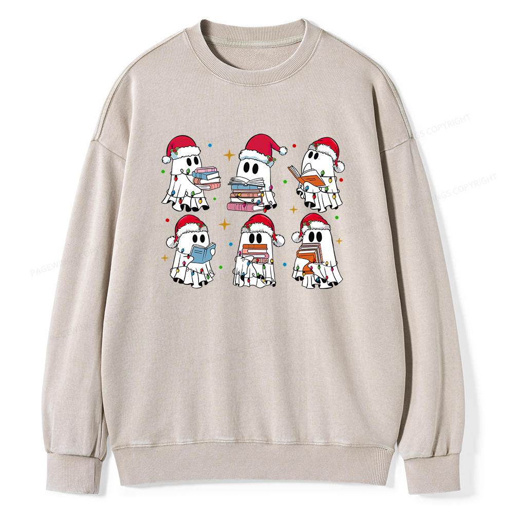 Pagewings Christmas Book Ghost Unisex Washed Sweatshirt