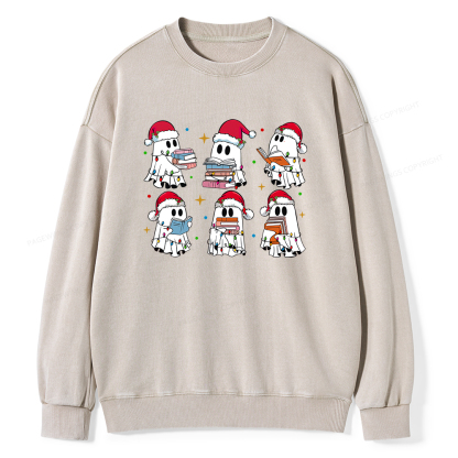 Pagewings Christmas Book Ghost Unisex Washed Sweatshirt