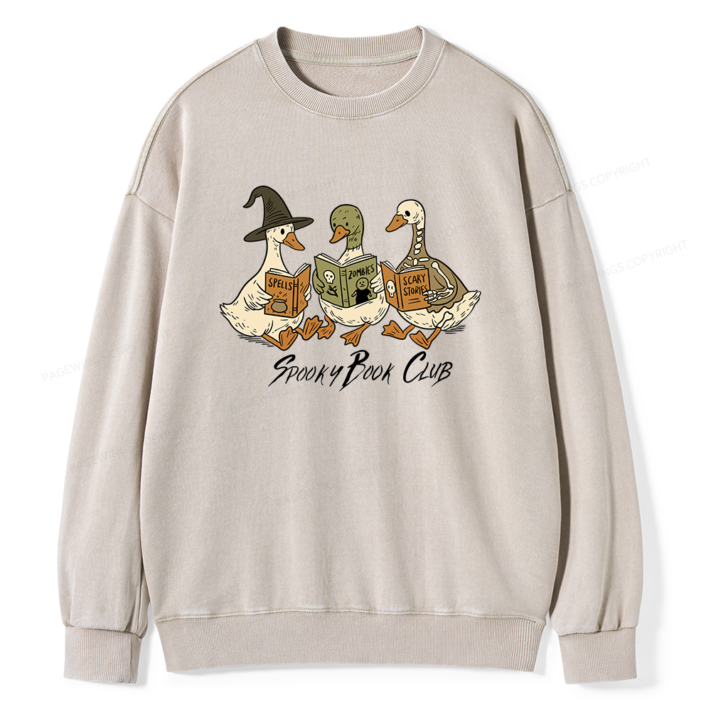 Pagewings Spooky Book Club Unisex Washed Sweatshirt
