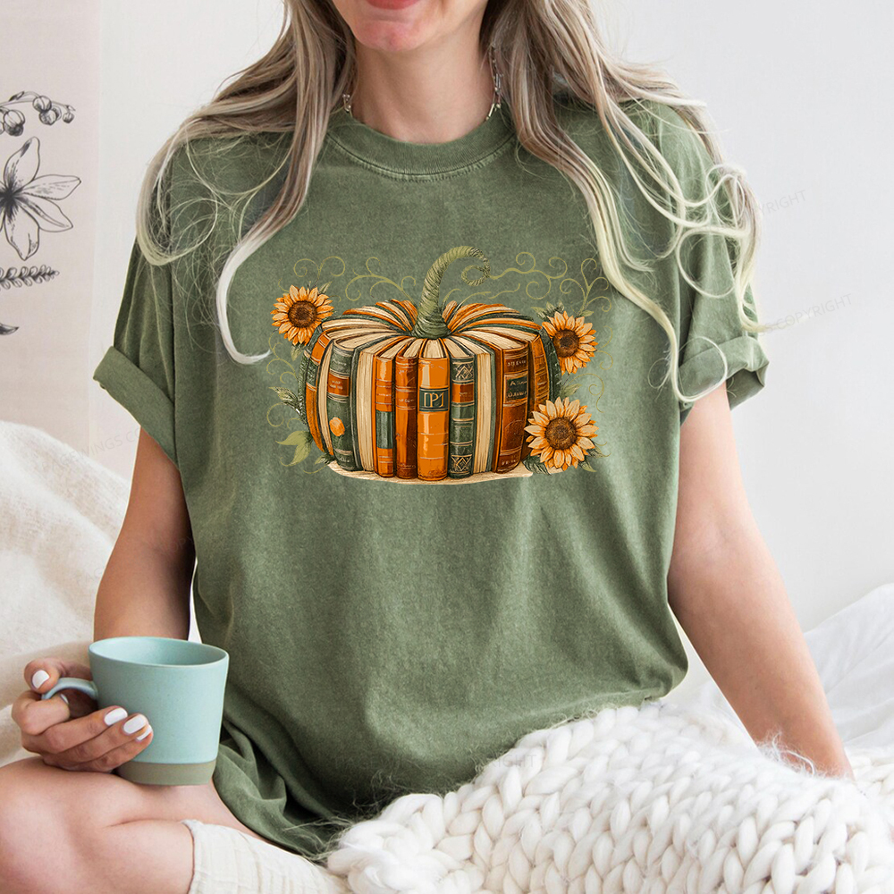 Pagewings Fall Book Pumpkin Unisex Washed T-shirt