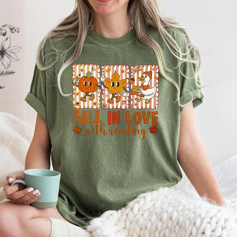Pagewings Fall In Love With Reading Unisex Washed T-shirt