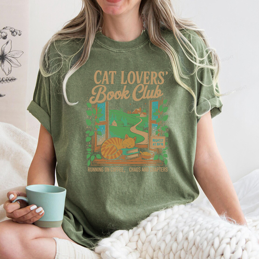 Pagewings Cat Lovers' Book Club Unisex Washed T-shirt