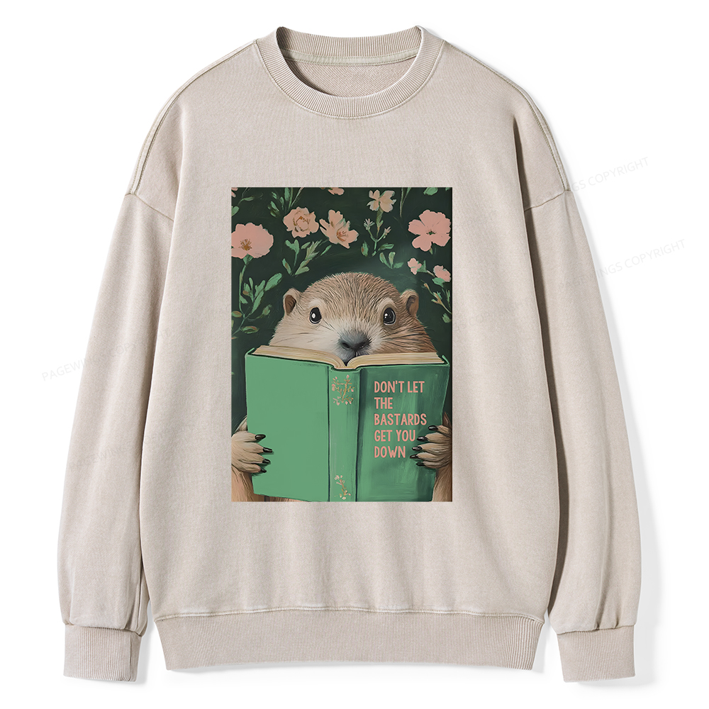 Pagewings Groundhog Reading Motivational Book Unisex Washed Sweatshirt