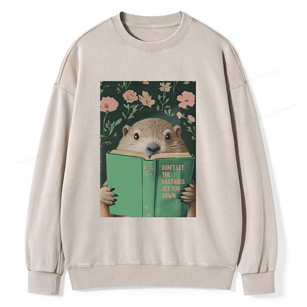 Pagewings Groundhog Reading Motivational Book Unisex Washed Sweatshirt