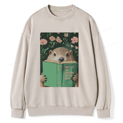 Pagewings Groundhog Reading Motivational Book Unisex Washed Sweatshirt