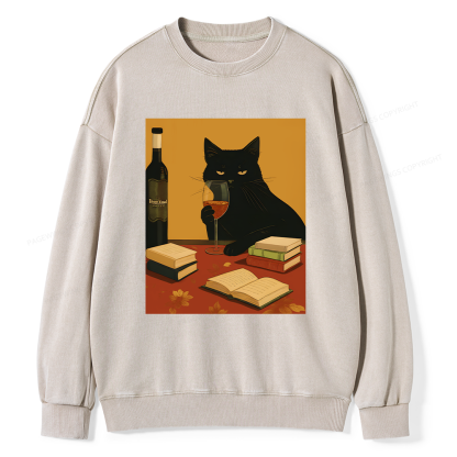 Pagewings Easily Distracted By Wine And Books Unisex Washed Sweatshirt