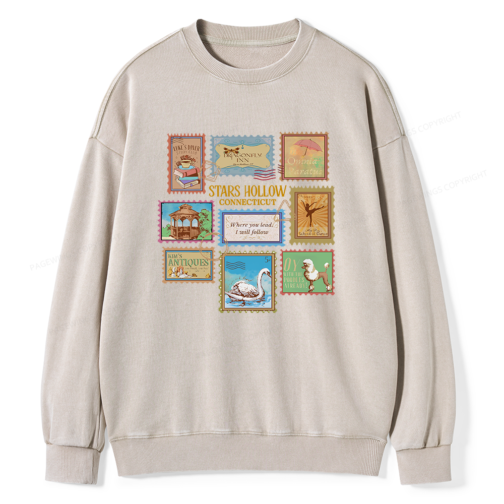 Pagewings Stars Hollow Stamps Unisex Washed Sweatshirt