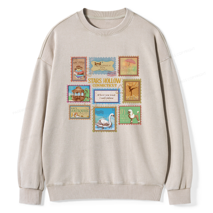 Pagewings Stars Hollow Stamps Unisex Washed Sweatshirt