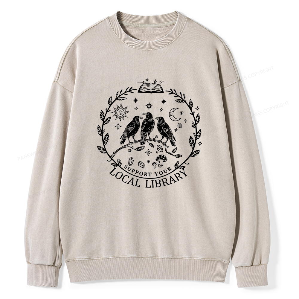Pagewings Support Your Local Library Unisex Washed Sweatshirt