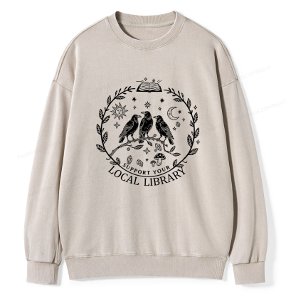 Pagewings Support Your Local Library Unisex Washed Sweatshirt
