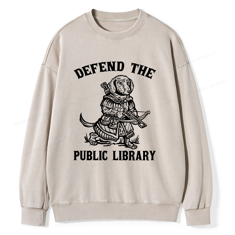 Pagewings Defend The Public Library Unisex Washed Sweatshirt