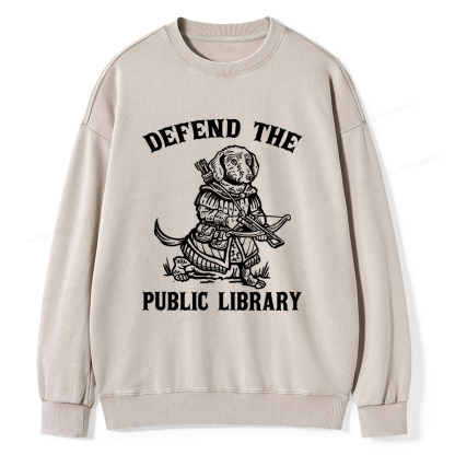 Pagewings Defend The Public Library Unisex Washed Sweatshirt