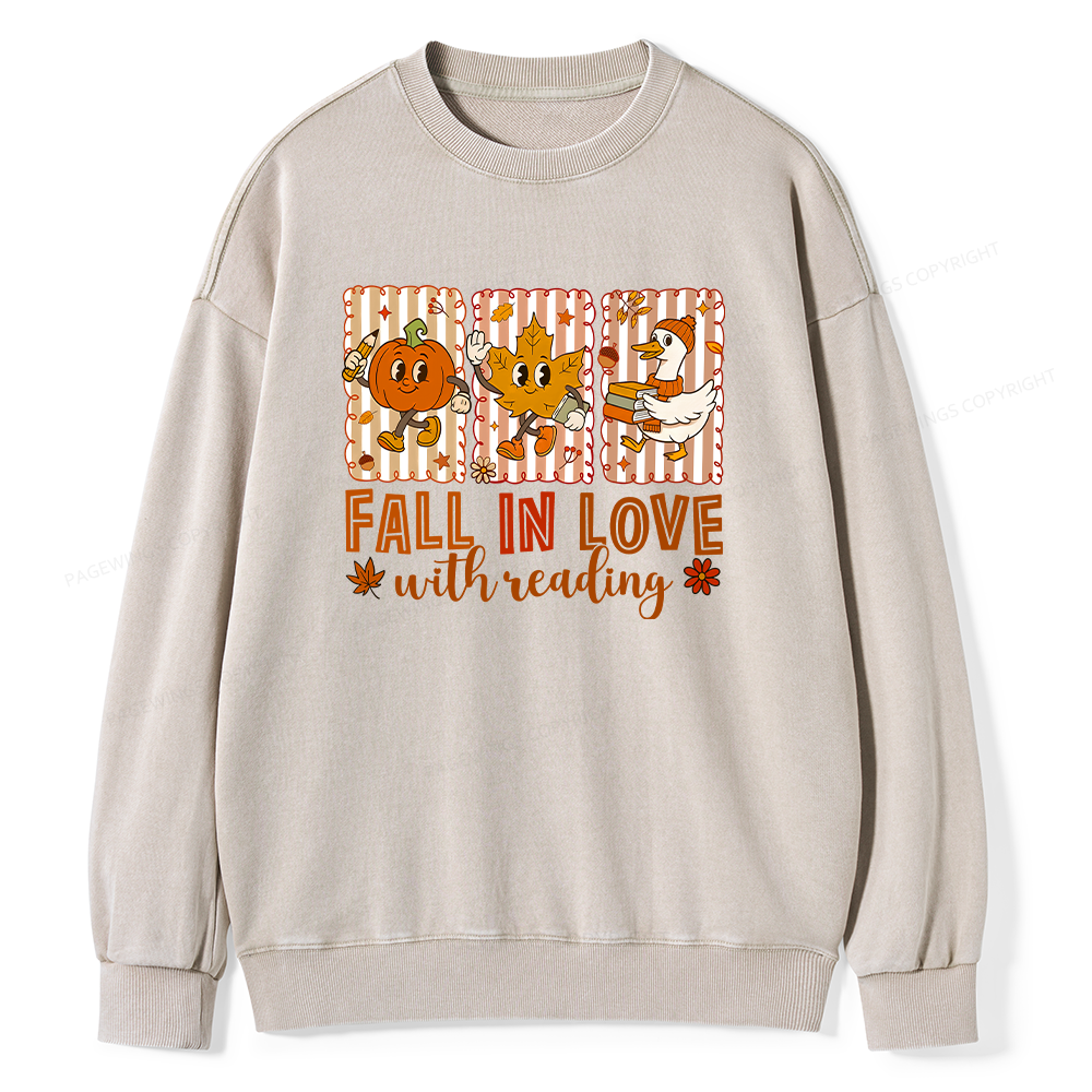 Pagewings Fall In Love With Reading Unisex Washed Sweatshirt