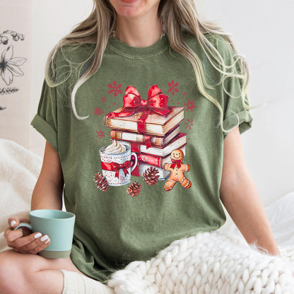 Pagewings Christmas Books Unisex Washed T-shirt