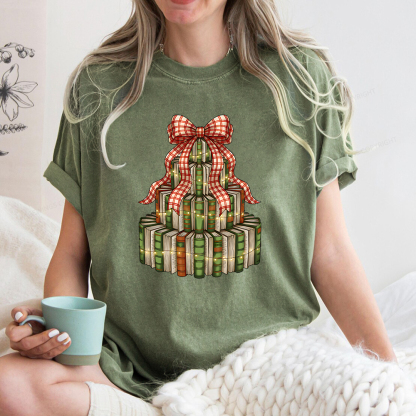 Pagewings Christmas Book Tree Unisex Washed T-shirt