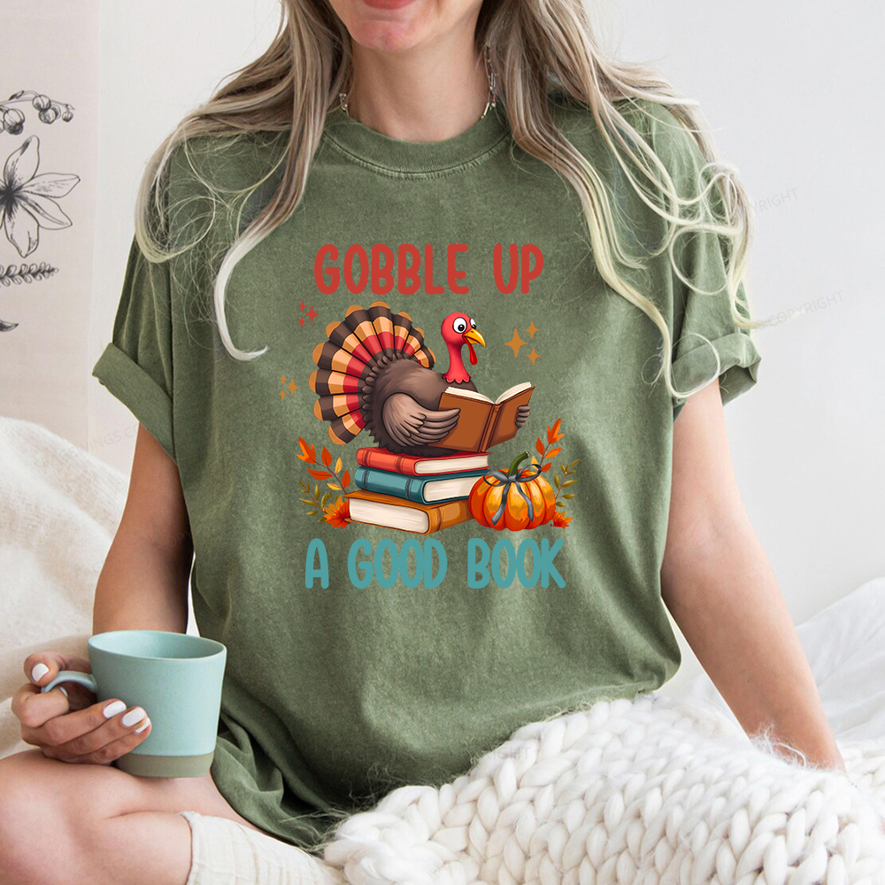 Pagewings Thanksgiving Turkey Reading Unisex Washed T-shirt