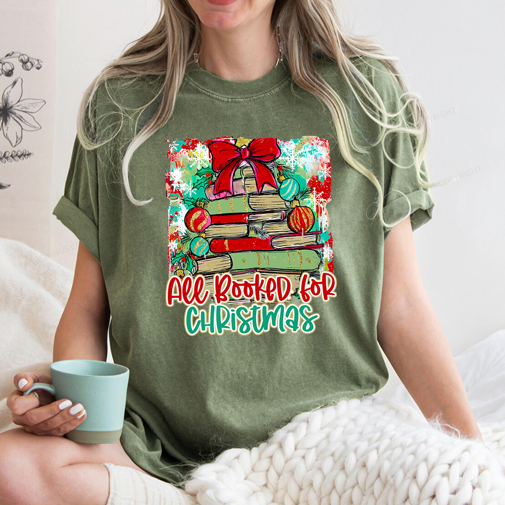 Pagewings Preppy All Booked For Christmas Unisex Washed T-shirt