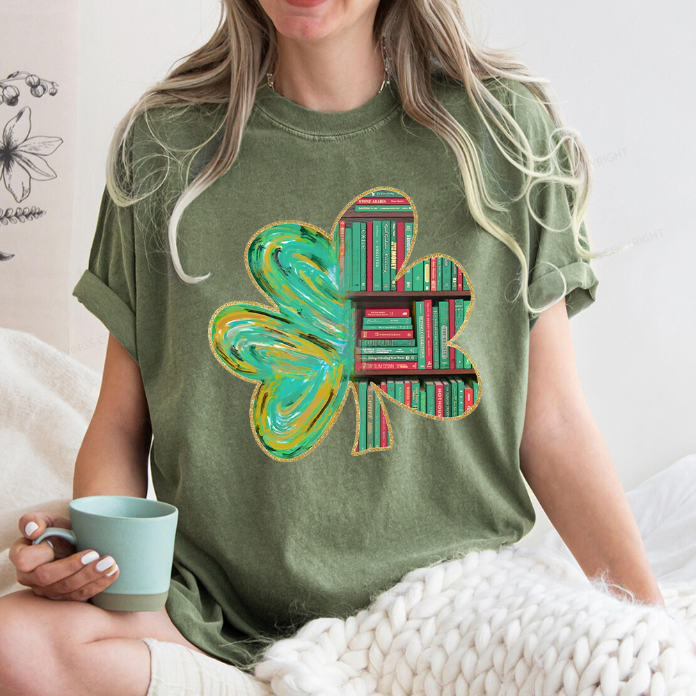 Pagewings Cloverleaf Creative Bookshelf Unisex Washed T-shirt
