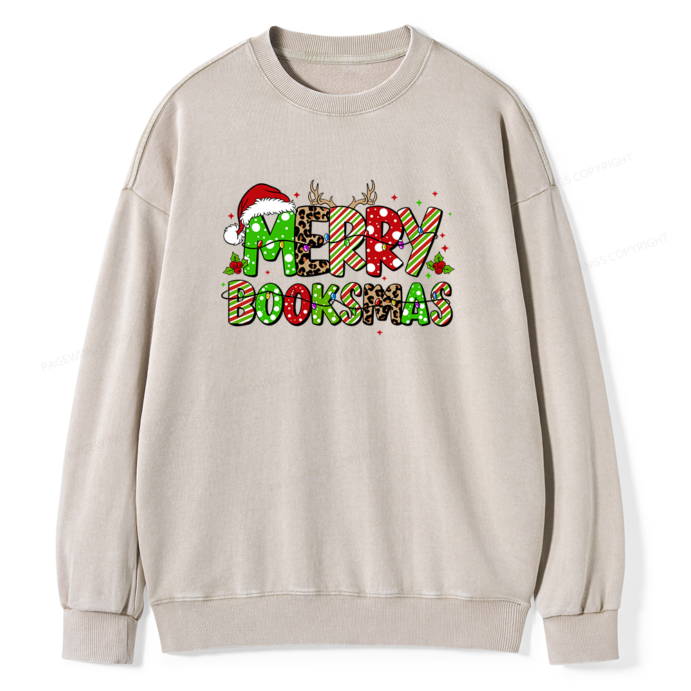 Pagewings Merry Booksmas Unisex Washed Sweatshirt