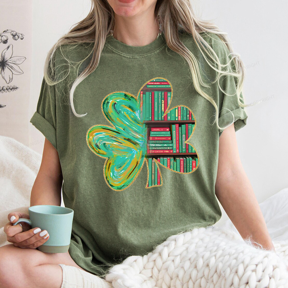 Pagewings Cloverleaf Creative Bookshelf Unisex Washed T-shirt