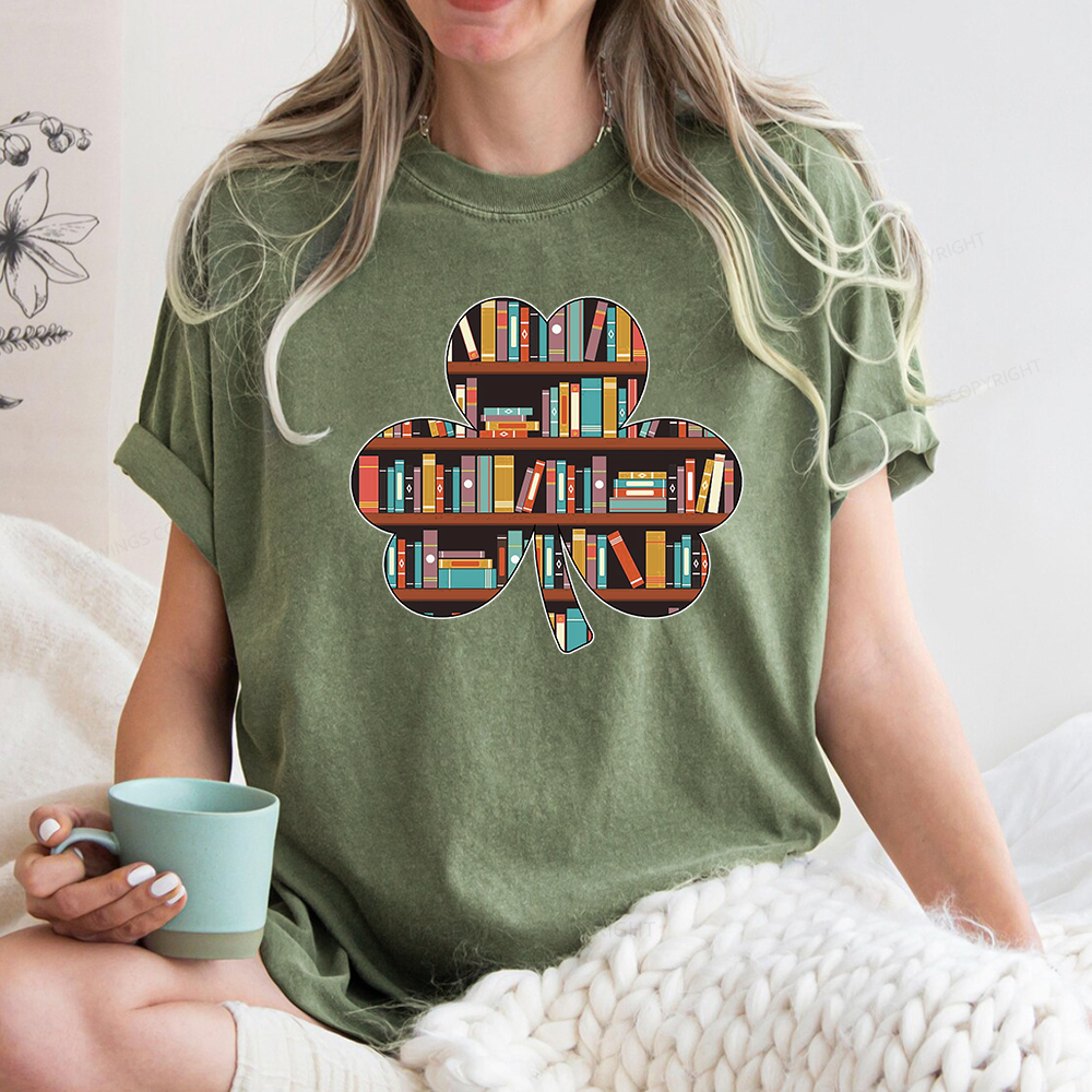 Pagewings Cloverleaf Creative Bookshelf Unisex Washed T-shirt
