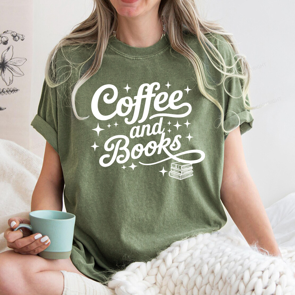 Pagewings Coffee and Books Unisex Washed T-shirt