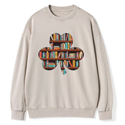 Pagewings Cloverleaf Creative Bookshelf Unisex Washed Sweatshirt