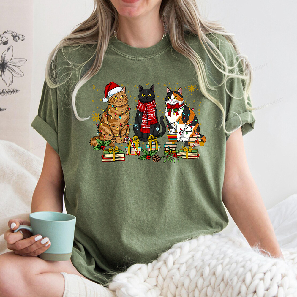 Pagewings Meowy Booksmas Unisex Washed T-shirt
